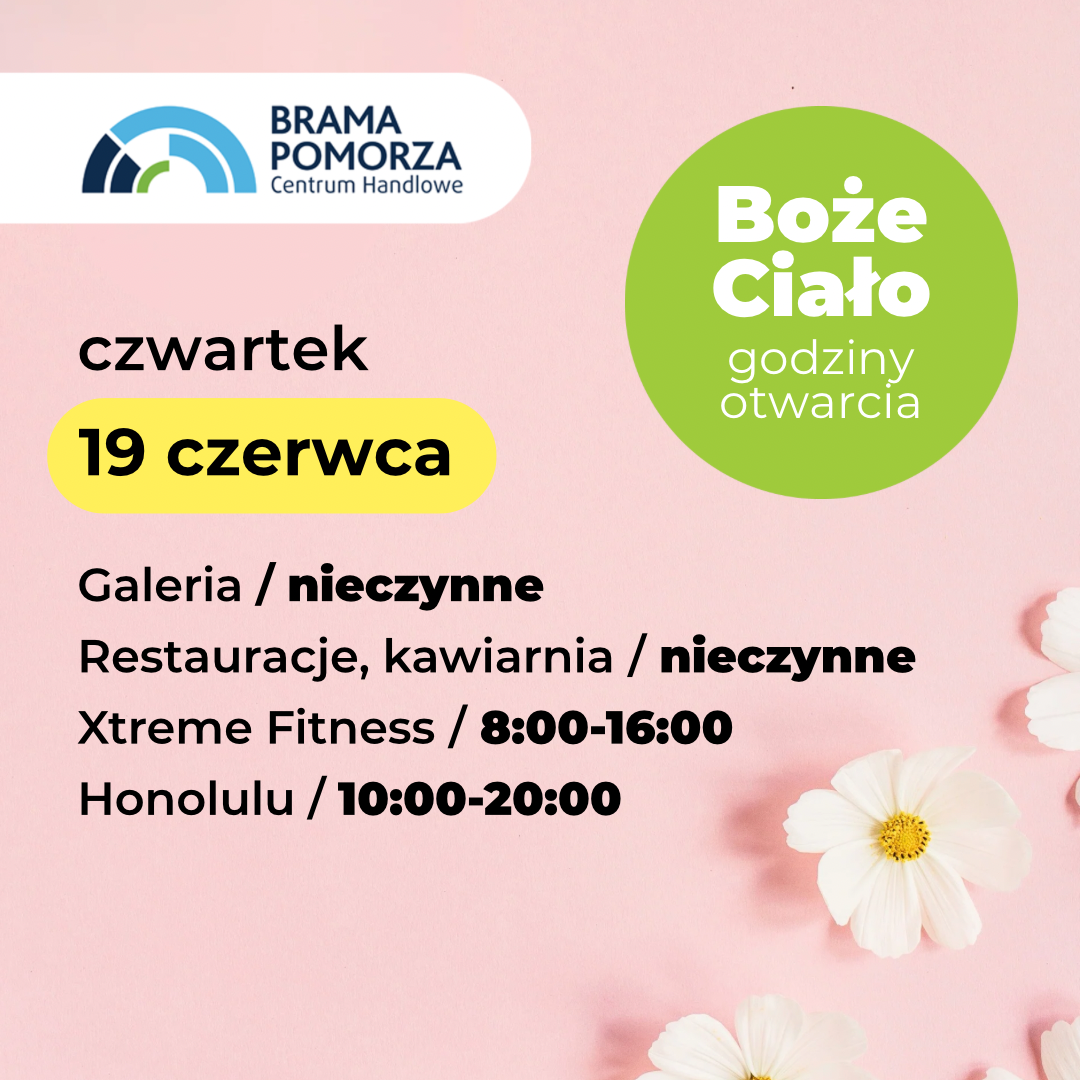 Godziny otwarcia w Boże Ciało