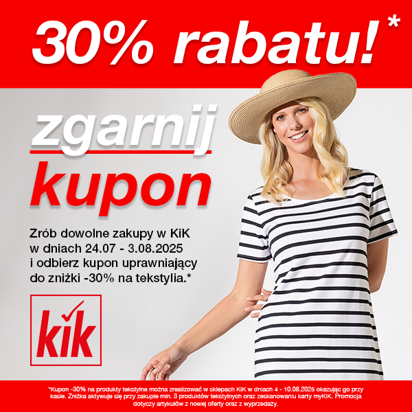 Zrób zakupy w KiK i odbierz kupon z rabatem -30%!